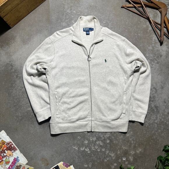 Vintage 90s Polo Ralph Lauren Sweater Mens Large Tan/Grey Full Zip Jacket - Picture 1 of 3